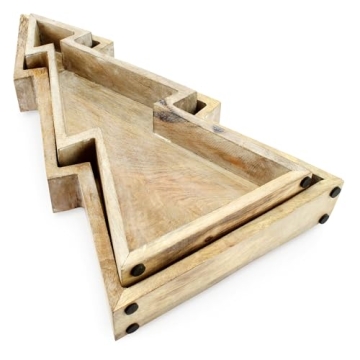 Decorative Wooden Christmas Tree Trays Set for Holiday Charm