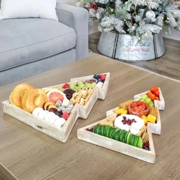 Decorative Wooden Christmas Tree Trays Set for Holiday Charm