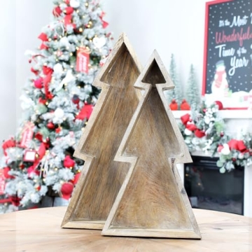 Decorative Wooden Christmas Tree Trays Set for Holiday Charm