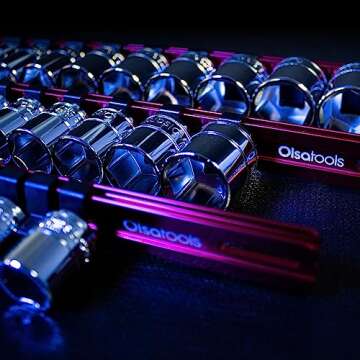 Olsa Tools Socket Organizer Set (3pc, Red) - Socket Holder and Socket Rail for 1/2-Inch, 3/8-Inch, and 1/4-Inch Drive Sockets - Holds 58 Chrome or Impact Sockets - Professional-Grade - Part: 1009