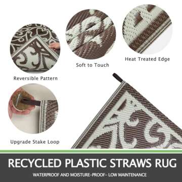 Capslpad 5'x8' Floral Outdoor Patio Rug Waterproof Plastic Straw Rug Reversible Outdoor Mat Portable RV Camping Rug Indoor Outside Area Rug for Porch Deck Terrace Backyard Picnic Trailer Garden Tent