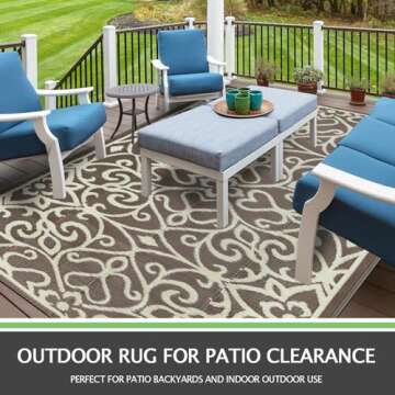 Capslpad 5'x8' Floral Outdoor Patio Rug Waterproof Plastic Straw Rug Reversible Outdoor Mat Portable RV Camping Rug Indoor Outside Area Rug for Porch Deck Terrace Backyard Picnic Trailer Garden Tent