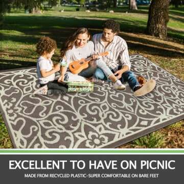 Capslpad 5'x8' Floral Outdoor Patio Rug Waterproof Plastic Straw Rug Reversible Outdoor Mat Portable RV Camping Rug Indoor Outside Area Rug for Porch Deck Terrace Backyard Picnic Trailer Garden Tent