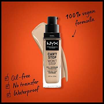 NYX PROFESSIONAL MAKEUP Can't Stop Won't Stop Foundation, 24h Full Coverage Matte Finish - Warm Vani...