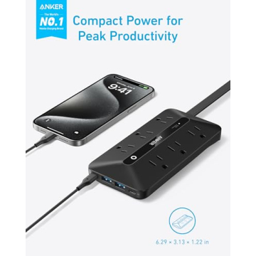 Anker Flat Plug Power Strip 300J - 10-in-1 USB & AC Power Hub, Ultra Thin Design, Perfect for Desk &...