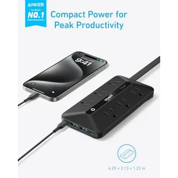 Anker Flat Plug Power Strip 300J - 10-in-1 USB & AC Power Hub, Ultra Thin Design, Perfect for Desk &...