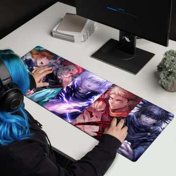 PAHOPUV Anime Jujutsu Kaisen Mouse Pad Non-Slip Rubber Desk Mat Extended Large Gaming Mousepad for Office Desk Decor 31.5 x 11.8inches x 3mm