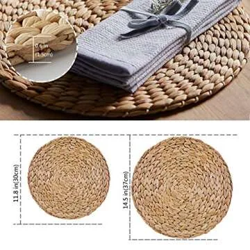 TENQUAN Handmade Natural Water Hyacinth Placemats - Set of 4