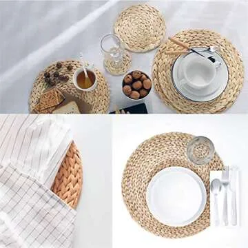 TENQUAN Handmade Natural Water Hyacinth Placemats - Set of 4