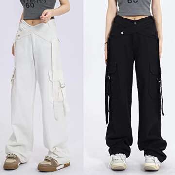 HBER Wide Leg Cargo Jeans for Women High Waist Relaxed Fit Flap Pocket Denim Pants Y2k Boyfriend Bag...