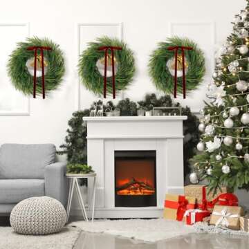 Yuxung 3 Pcs Christmas Norfolk Pine Wreath 20 Inch Artificial Real Touch Norfolk Wreath Winter Farmhouse Greenery Decoration with Ribbon Bow for Front Door Xmas Indoor Outdoor Home Decoration(Red)