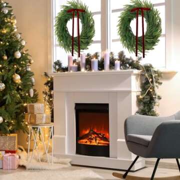 Yuxung 3 Pcs Christmas Norfolk Pine Wreath 20 Inch Artificial Real Touch Norfolk Wreath Winter Farmhouse Greenery Decoration with Ribbon Bow for Front Door Xmas Indoor Outdoor Home Decoration(Red)