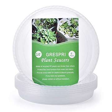 GRESPRI Heavy-Duty Plant Saucer 10 Inches, 6 Packs Clear Pot Saucers for Plants, Plastic Plant Water Trays for Indoor Plants.(8.7 Inch Base)