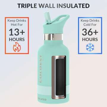 Coldest Water Bottle with Standard Mouth Straw Lid Metal Thermos Vacuum Insulated Stainless Steel l ...