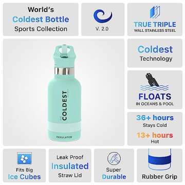 Coldest Water Bottle with Standard Mouth Straw Lid Metal Thermos Vacuum Insulated Stainless Steel l Reusable Leak Proof Cupholder Flask (12 oz Oceanic Greenl)