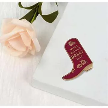 KUPOOL What Would Dolly Do? Cowboy Boot Metal Brooch Pin Country Music Boots Hard Enamel Lapel Pin Badge for Bookbags