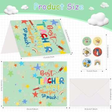 AhfuLife 6 Pcs Teacher Thank You Cards - Cute Foldable Graduation Gift Set