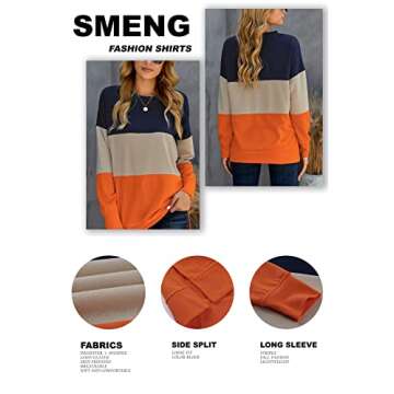 SMENG womens long sleeve tops crewneck fashion fall clothes orange sweatshirt women color block casual striped clothing lightweight teen shirts orange L