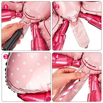 Hicarer 6 Pcs Pink Bow Balloon 35 Inch and 15 Inch Polka Dot Foil Balloons Pink Bow Decorations for Birthday Wedding Theme Party Decorations