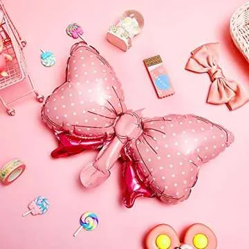 Hicarer 6 Pcs Pink Bow Balloon 35 Inch and 15 Inch Polka Dot Foil Balloons Pink Bow Decorations for Birthday Wedding Theme Party Decorations