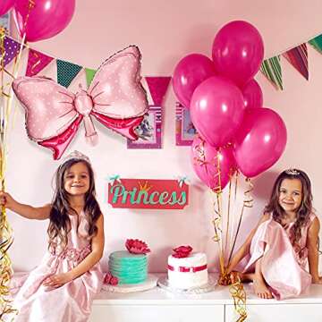 Hicarer 6 Pcs Pink Bow Balloon 35 Inch and 15 Inch Polka Dot Foil Balloons Pink Bow Decorations for Birthday Wedding Theme Party Decorations