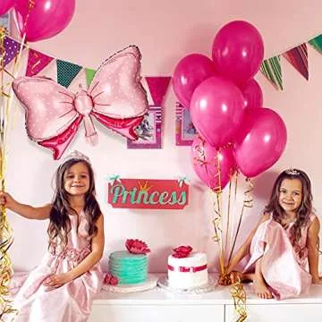 Hicarer 6 Pcs Pink Bow Balloon 35 Inch and 15 Inch Polka Dot Foil Balloons Pink Bow Decorations for Birthday Wedding Theme Party Decorations
