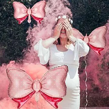 Hicarer 6 Pcs Pink Bow Balloon 35 Inch and 15 Inch Polka Dot Foil Balloons Pink Bow Decorations for Birthday Wedding Theme Party Decorations