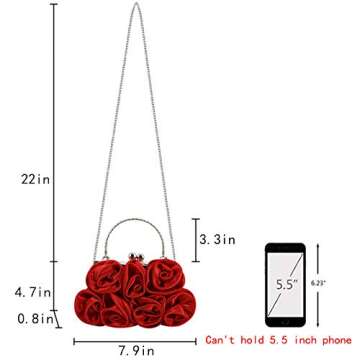 Goclothod Flower Inlaid Silk Evening Bag Shiny Rhinestone Wedding Clutch Handbag Purse Red