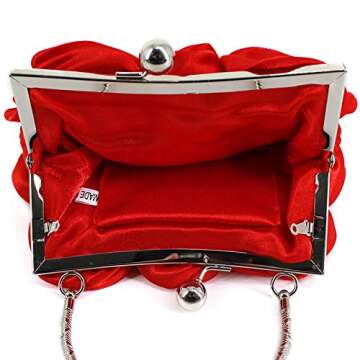 Goclothod Flower Inlaid Silk Evening Bag Shiny Rhinestone Wedding Clutch Handbag Purse Red