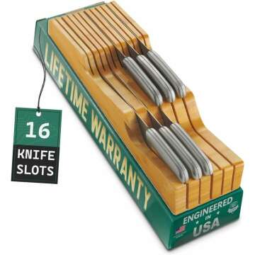 Bellemain 100% Pure Bamboo in Drawer Knife Block | Knife Drawer Organizer | Store Knives Safely with...