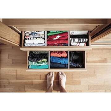 Qearl 6 Pack Drawer Dividers Organizers Adjustable 3.2" High Expandable from 11-20" Kitchen Drawer Plastic Drawers Separators for Clothing Kitchen Utensils Makeup Office Storage(Attached Tape)