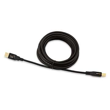 Amazon Basics USB-A to USB-B 2.0 Cable for Printer or External Hard Drive, Gold-Plated Connectors, 16 Foot, Black