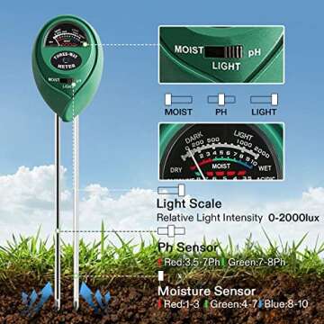 VIVOSUN Soil Tester, 3-in-1 Plant Moisture Meter Light and PH Tester for Home, Garden, Lawn, Farm, I...