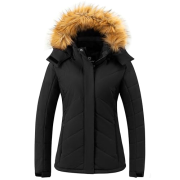 Wantdo Women's Waterproof Ski Jacket Hooded Snow Coat Mountain Winter Parka Snowboarding Jackets Bla...