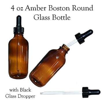 (Pack of 12) 4 oz. Amber Boston Round with Black Glass Dropper