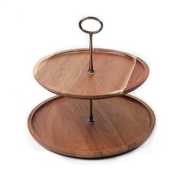 OLELO 2-Tier Acacia Wood Cake Stand for Desserts