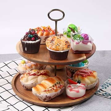 OLELO 2-Tier Acacia Wood Cake Stand for Desserts