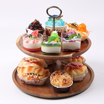 OLELO 2-Tier Acacia Wood Cake Stand for Desserts