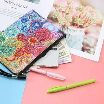 Mandala Diamond Painting Clutch Purses,5D DIY Rhinestone Cross Stitch Cross-Body Handbag Paint by Number Arts Craft Handmade Makeup Shoulder Bag Zipper Bag for Women Girls Christmas Gift(Mandala)