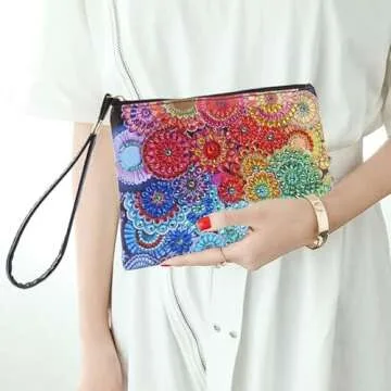 Mandala Diamond Painting Clutch Purses,5D DIY Rhinestone Cross Stitch Cross-Body Handbag Paint by Number Arts Craft Handmade Makeup Shoulder Bag Zipper Bag for Women Girls Christmas Gift(Mandala)