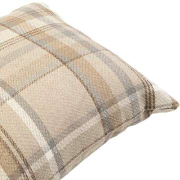 McAlister Textiles Natural Beige Heritage Tartan Decorative Throw Pillow Cover Case 17 x 17 Inches f...