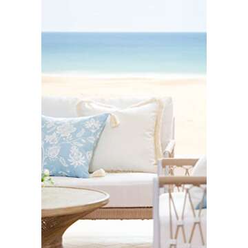 Hofdeco Premium Coastal Hampton Style Patio Indoor Outdoor Throw Pillow Cover Only, 18"x18" Water Re...