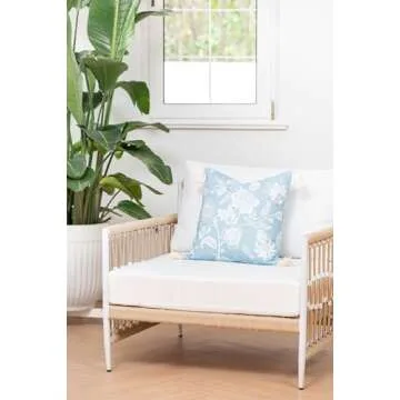 Hofdeco Premium Coastal Hampton Style Patio Indoor Outdoor Throw Pillow Cover Only, 18"x18" Water Resistant for Backyard, Couch, Baby Blue Floral Tassel