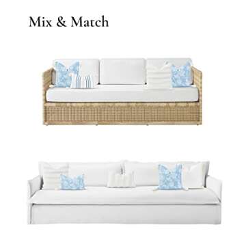 Hofdeco Premium Coastal Hampton Style Patio Indoor Outdoor Throw Pillow Cover Only, 18"x18" Water Resistant for Backyard, Couch, Baby Blue Floral Tassel