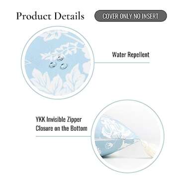 Hofdeco Premium Coastal Hampton Style Patio Indoor Outdoor Throw Pillow Cover Only, 18"x18" Water Resistant for Backyard, Couch, Baby Blue Floral Tassel