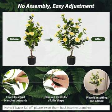 Goplus 38’’ Artificial Camellia Tree, 2 Pack Flower Plants Artificial Tree, Faux Floral Plant Blooming Tree in Cement Pot, Greenery Potted Plant for Indoor Outdoor Office Home Porch Decor