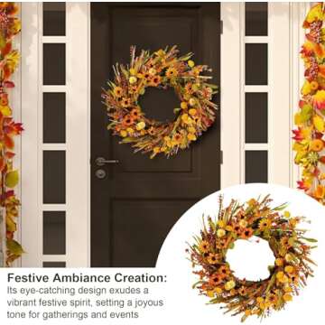 Idyllic 20 Inches Harvest Fall Wreath - Autumn Décor