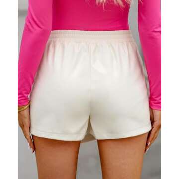 luvamia Shorts for Women Faux Leather Skorts High Waisted Ruched Wrap Skorts Skirts Elastic Waist Skort for Women Womens Dress Shorts Womens Skirts Antique White Size Medium Fits Size 8 / Size 10