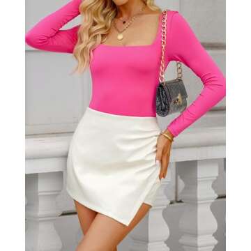 luvamia Shorts for Women Faux Leather Skorts High Waisted Ruched Wrap Skorts Skirts Elastic Waist Skort for Women Womens Dress Shorts Womens Skirts Antique White Size Medium Fits Size 8 / Size 10