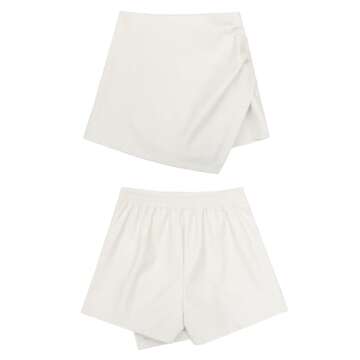 luvamia Shorts for Women Faux Leather Skorts High Waisted Ruched Wrap Skorts Skirts Elastic Waist Skort for Women Womens Dress Shorts Womens Skirts Antique White Size Medium Fits Size 8 / Size 10